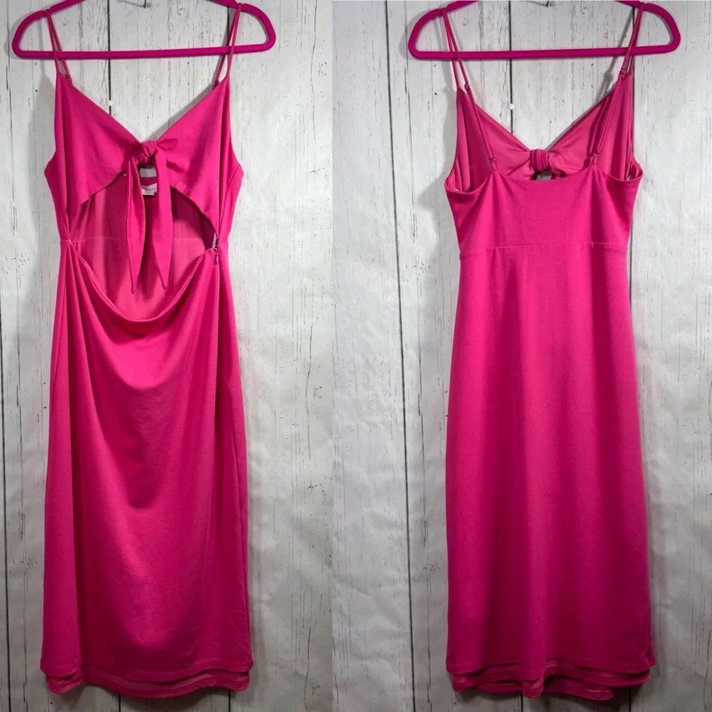 Lovers + Friends Hot Pink Cutout Midi Dress Size L Party Date Night Resortwear